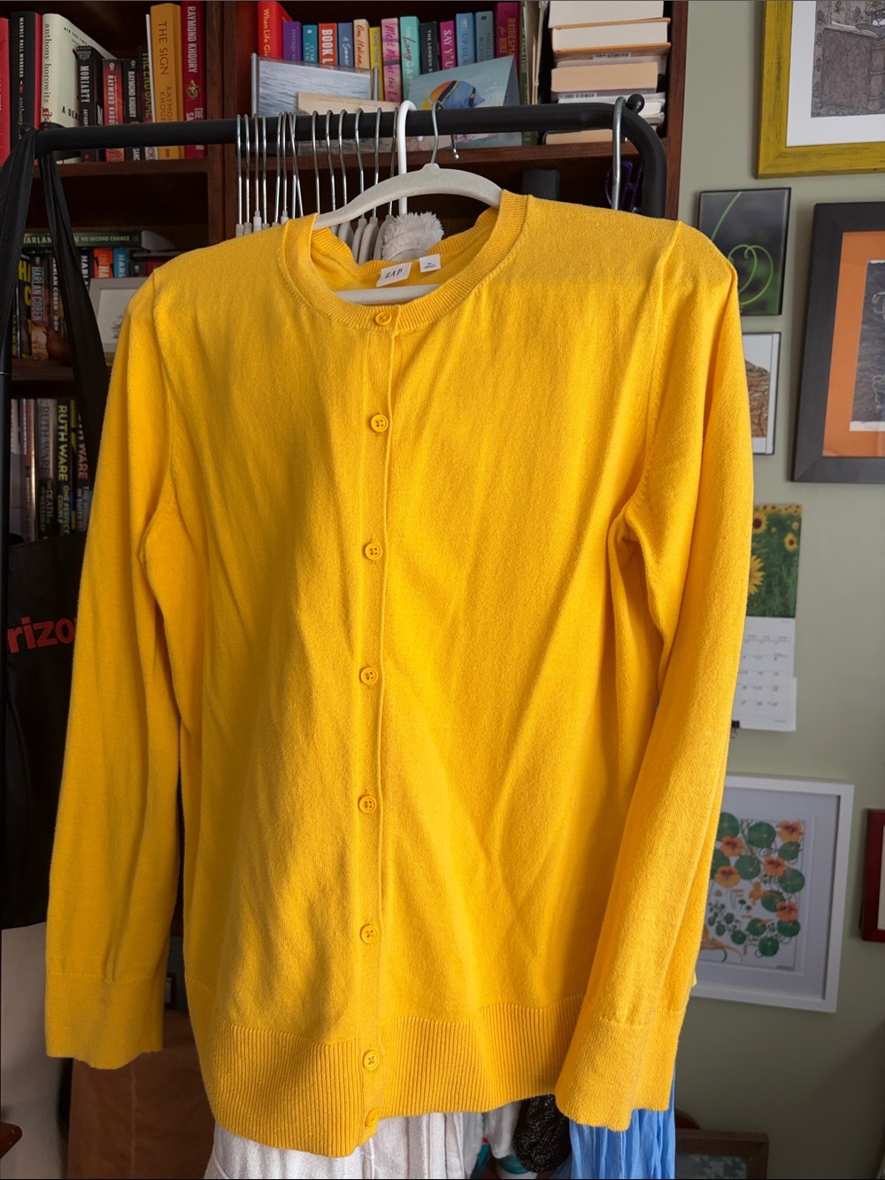 GAP Bright Yellow Button-Up Crewneck Cardigan
